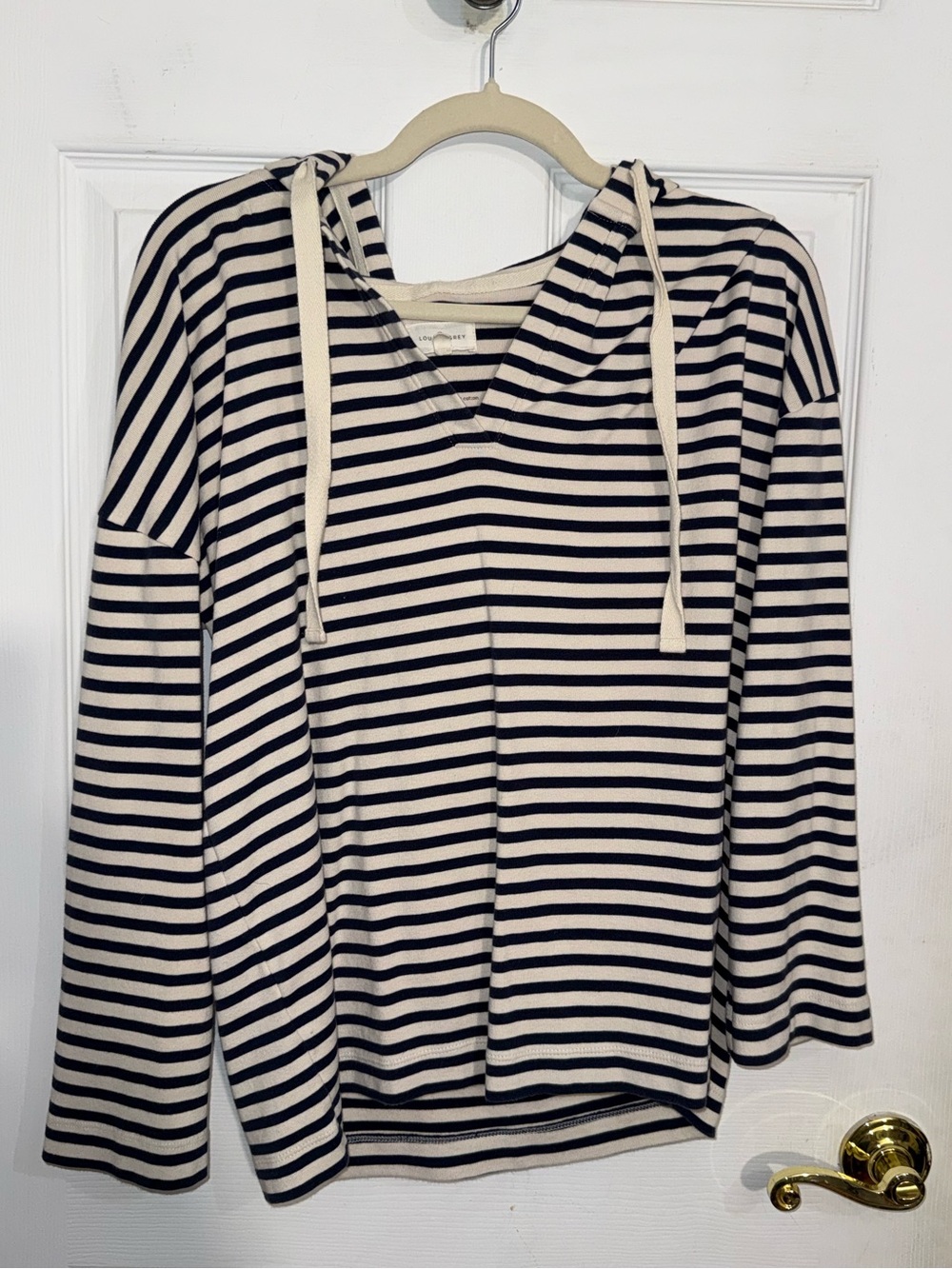 Lou & Grey Navy and Cream Striped Hooded Pullover Sweatshirt S